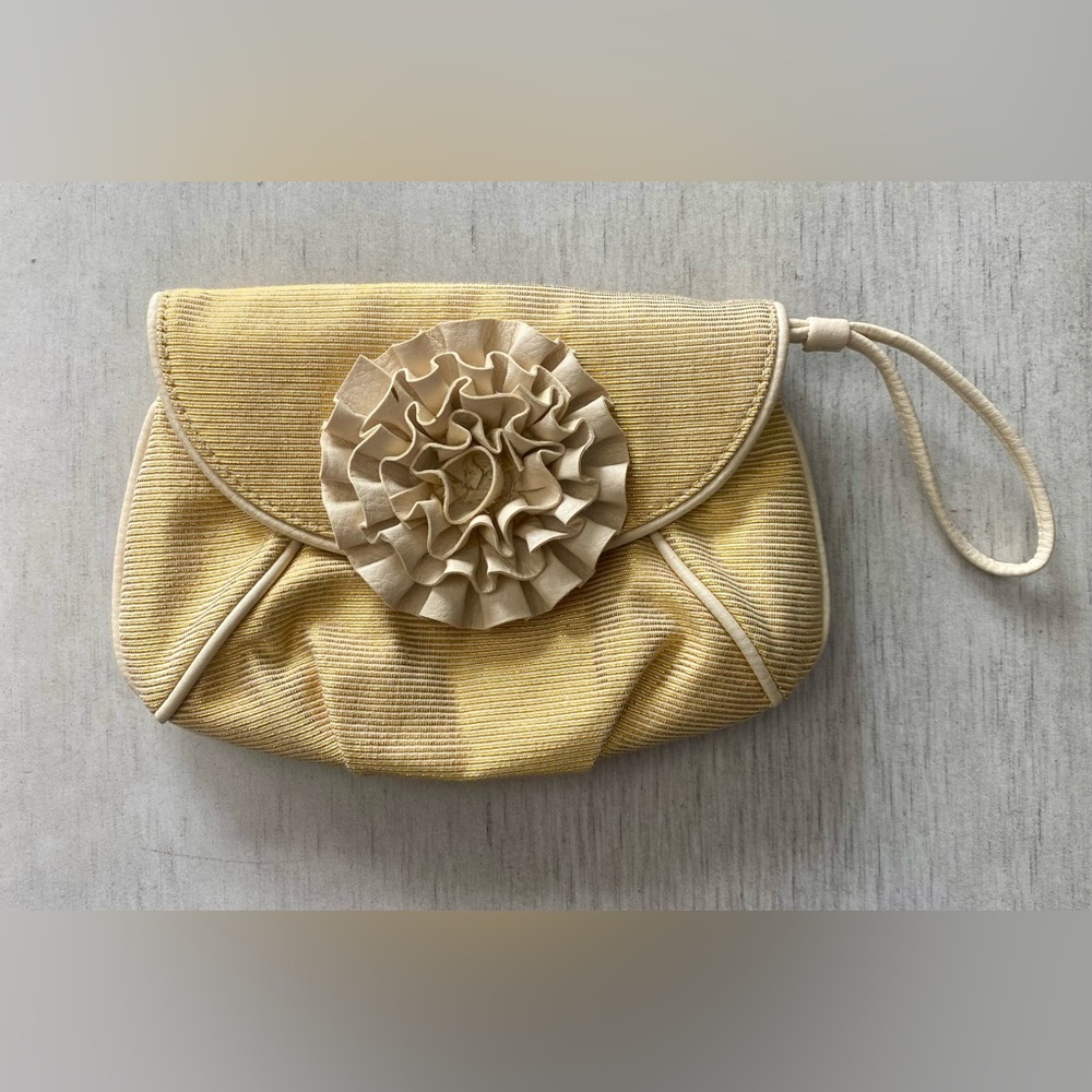 Loeffler Randall Yellow Floral Appliqué Wristlet Clutch